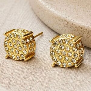 Pavé Cube Stud Earrings Gold Tone